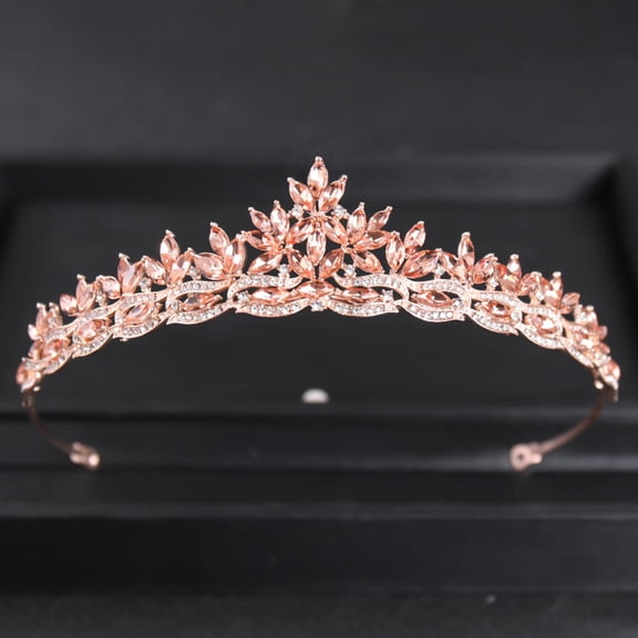 Crystal Leaf Bridal Tiara for Women Rhinestone Wedding Crown Silver Gold Rose Gold Hair Accessories for Bride Prom Pageant