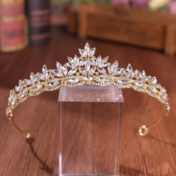 Crystal Leaf Bridal Tiara for Women Rhinestone Wedding Crown Silver Gold Rose Gold Hair Accessories for Bride Prom Pageant