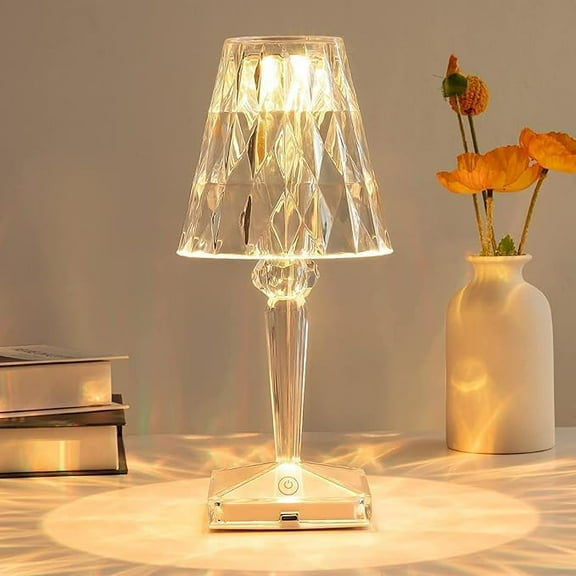 WE Crystal Led Lamp, Crystal Diamond Table Lamp 3-Color Changing Touch Control Bedside Lamp with USB Cable Bedside Lamp,Party Dinner Decor Creative Lights.