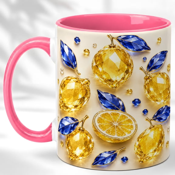 Crystal Lemon Coffee Mug, Blue Leaf Mug, Ceramic 11 oz