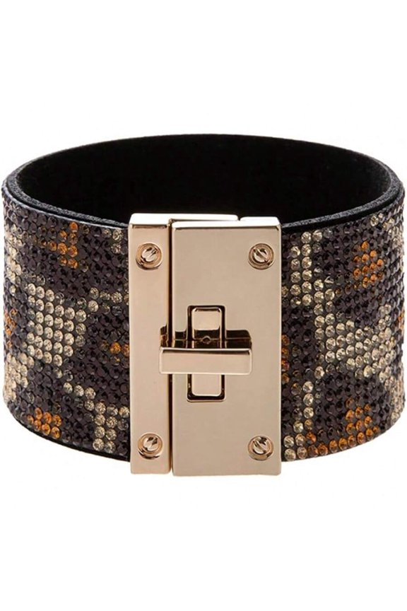 Crystal Leopard Bracelet With Goldtone Lock Clasp And Rhinestone