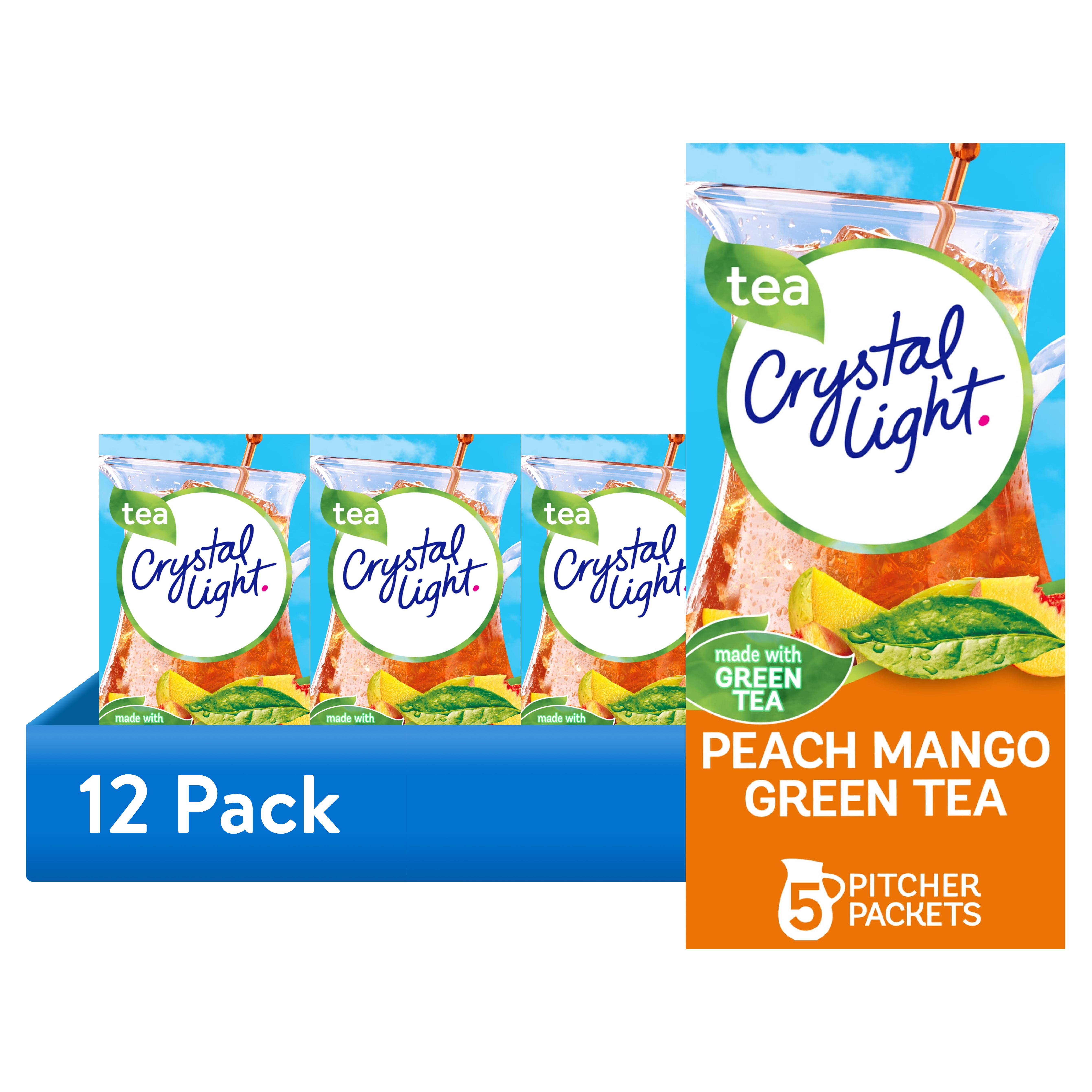 (12 pack) Crystal Light Peach Mango Green Tea Sugar Free Drink Mix, 5 Ct Pitcher Packets