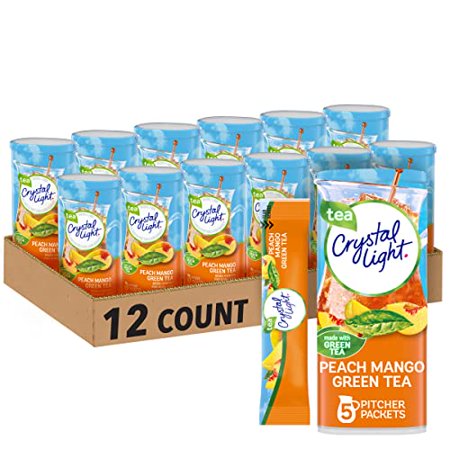 (12 pack) Crystal Light Peach Mango Green Tea Sugar Free Drink Mix, 5 Ct Pitcher Packets