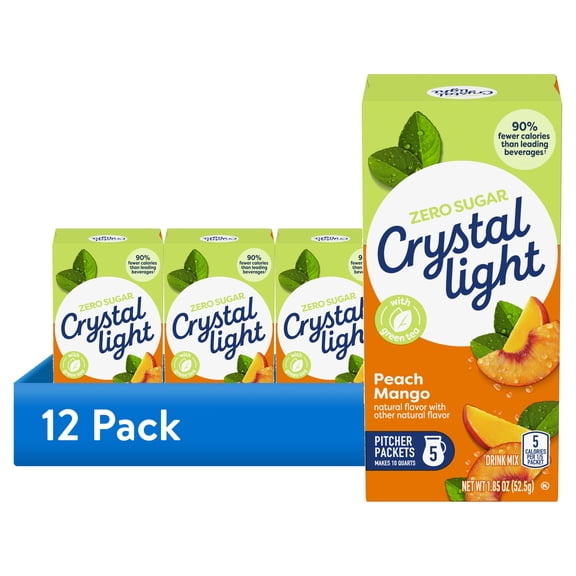 (12 pack) Crystal Light Drink Mix, 5 Pitcher Packets, for Flavorful Hydration and Shareable Refreshment, Peach Mango Green Tea Natural Flavor with other Natural Flavor, Made with Green Tea, 1.85 oz