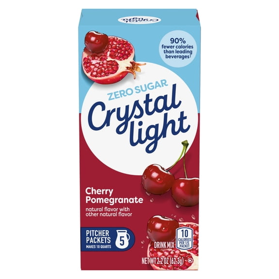 Crystal Light Drink Mix, 5 Pitcher Packets, for Flavorful Hydration and Shareable Refreshment, Cherry Pomegranate, flavored with other natural flavor, Zero Sugar, Low Calorie, 2.2 oz