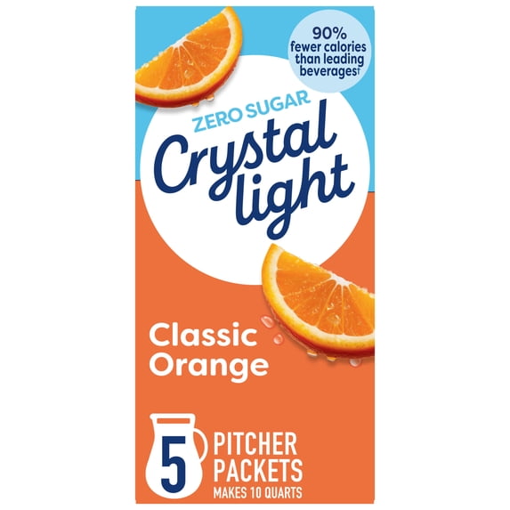 Crystal Light Drink Mix, 5 Pitcher Packets, for Flavorful Hydration and Shareable Refreshment, Classic Orange Natural Flavor, Zero Sugar, Low Calorie, 2.5 oz