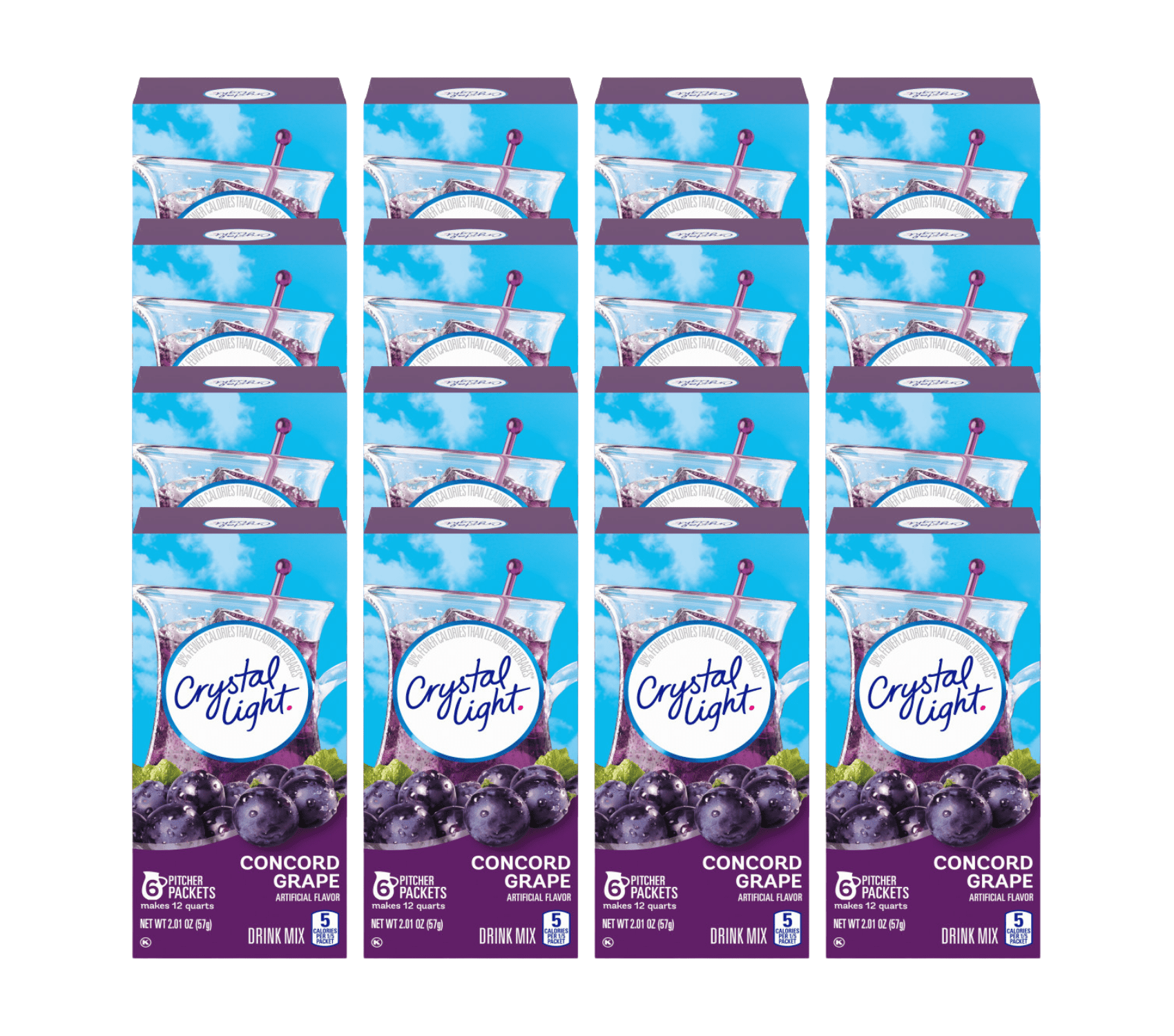 Crystal Light Concord Grape Artificially Flavored Powdered Drink Mix, 6 ct Pitcher Packets 2.1 oz (Pack of 16)
