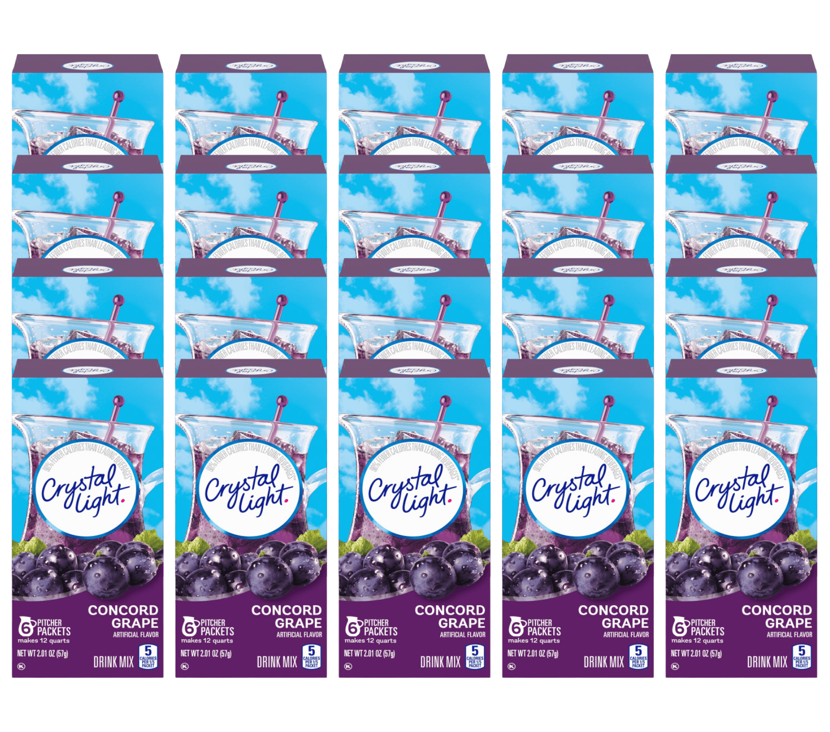 Crystal Light Concord Grape Artificially Flavored Powdered Drink Mix, 6 ct Pitcher Packets 2.1 oz (Pack of 20)