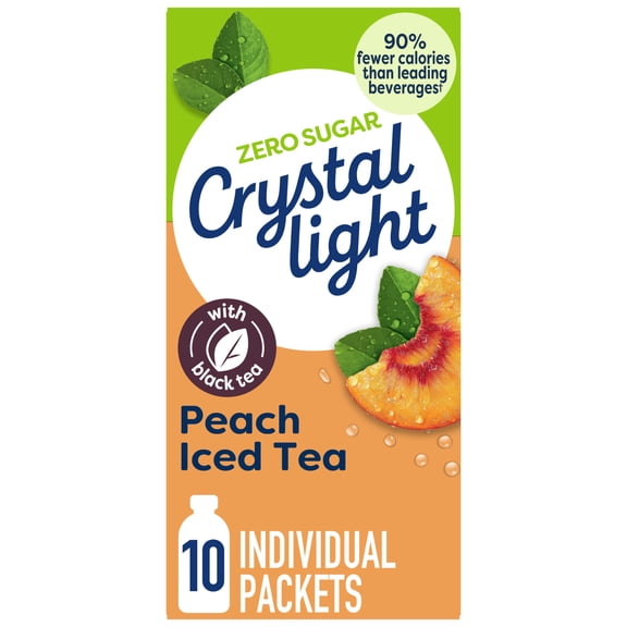 Crystal Light Drink Mix, 10 Packets, for Convenient On-the-Go Flavorful Hydration, Artificially flavored Peach Iced Tea, Zero Sugar, 0.7 oz