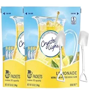 Crystal-Light Drink Mix 8.6 oz – 2 Pack (16 Pitcher Packets Total) – Low-Calorie Beverage Mix (Lemonade) with Shovel Spoons