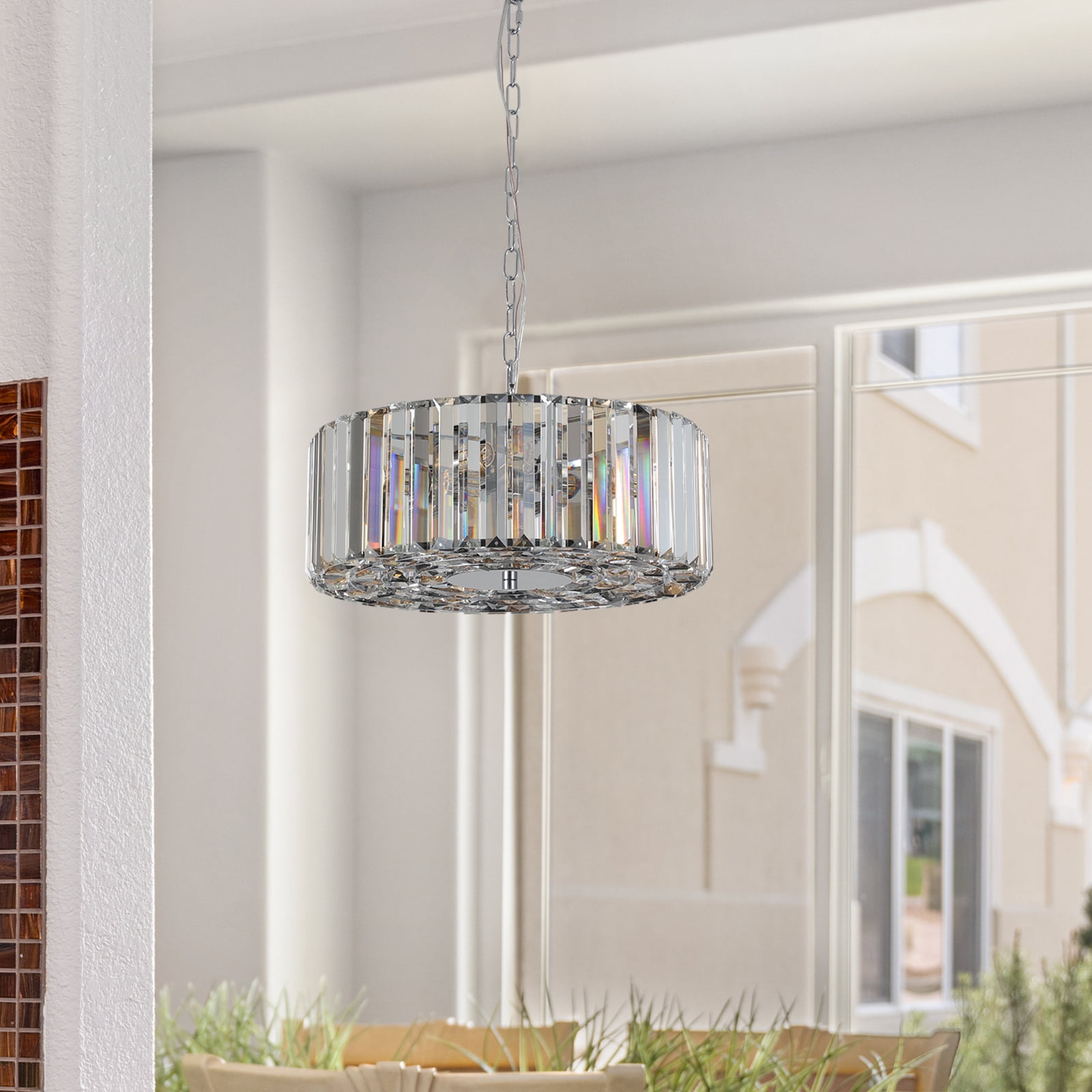 Crystal Light Fixture, Modern Semi Flush Mount Ceiling Light, 16.5" Round 4-Light Crystal Chandelier Hallway Lighting for Kitchen Bedroom Living Room Dining Room Entryway Closet, Chrome