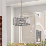 Crystal Light Fixture, Modern Semi Flush Mount Ceiling Light, 16.5" Round 4-Light Crystal Chandelier Hallway Lighting for Kitchen Bedroom Living Room Dining Room Entryway Closet, Chrome
