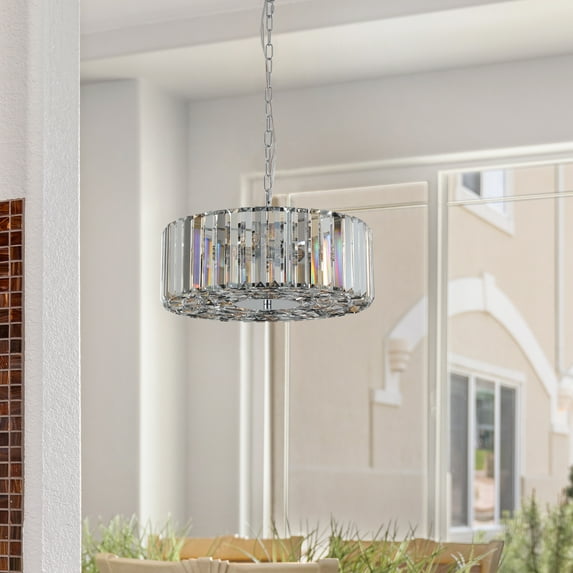 Crystal Light Fixture, Modern Semi Flush Mount Ceiling Light, 16.5" Round 4-Light Crystal Chandelier Hallway Lighting for Kitchen Bedroom Living Room Dining Room Entryway Closet, Chrome