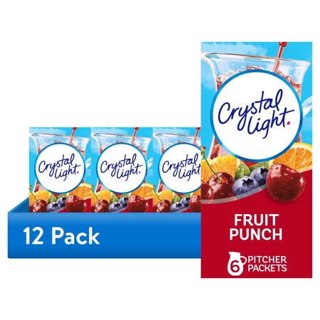 (12 pack) Crystal Light Fruit Punch Sugar Free Drink Mix Caffeine Free, 6 Ct Pitcher Packets, Powders