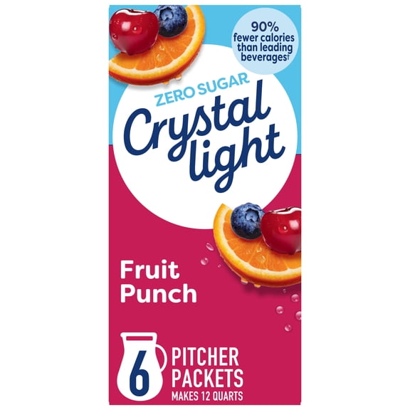 Crystal Light Drink Mix, 6 Pitcher Packets, for Flavorful Hydration and Shareable Refreshment, Fruit Punch Artificial Flavor Zero Sugar, Low Calorie, 2.04 oz