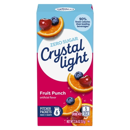 Crystal Light Drink Mix, 6 Pitcher Packets, for Flavorful Hydration and Shareable Refreshment, Fruit Punch artificial flavor Zero Sugar, Low Calorie, 2.04 oz