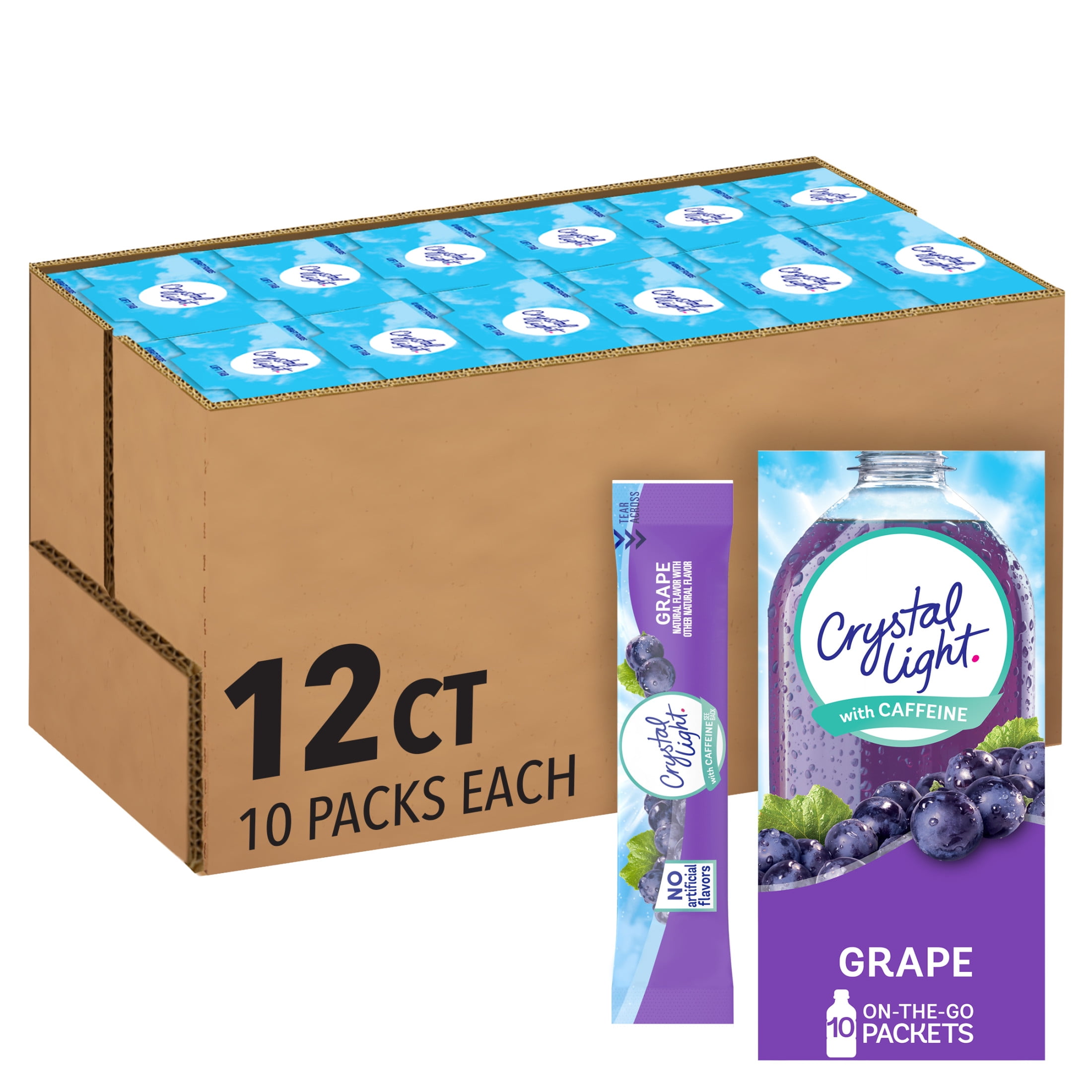 Crystal Light Drink Mix with Caffeine, 120 Packets, for Convenient On-the-Go Flavorful Hydration, Naturally Flavored Grape with other natural flavor, Zero Sugar, 0.11 oz each