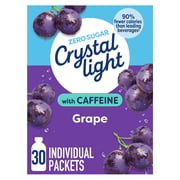 Crystal Light Drink Mix with Caffeine, 30 Packets, for Convenient On-the-Go Flavorful Hydration, Grape Natural Flavor with Other Natural Flavor, Zero Sugar, 3.35 oz