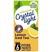 Crystal Light Drink Mix, 6 Pitcher Packets, for Flavorful Hydration and Shareable Refreshment, Naturally Flavored Lemon Iced Tea with other natural flavor, Made with Black Tea, 1.4 oz