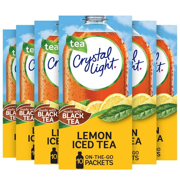 Crystal Light Lemon Iced Tea Naturally Flavored Powdered Drink Mix, 60 ct Multipack, 6 Boxes of 10 ct On-the-Go-Packets