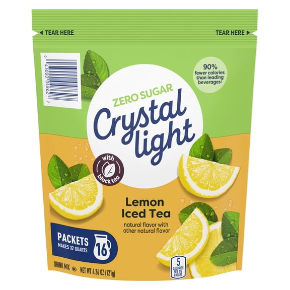Crystal Light Drink Mix, 16 Pitcher Packets, for Flavorful Hydration and Shareable Refreshment, Naturally Flavored Lemon Iced Tea with other natural flavor, Made with Black Tea, 4.26 oz