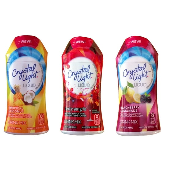 Crystal Light Liquid Drink Mix 1.62 Fl Oz Tropical Coconut , Berry Sangria , Blackberry Lemonade Variety Pack