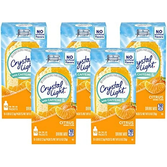 Crystal Light On The Go Citrus With Caffeine Drink Mix, 10-Packet Box (Pack Of 5)