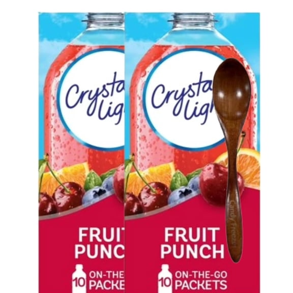 Crystal-Light On The Go Drink Mix - Two (2) Pack of 10pck/0.13oz Pouches - Sugar-Free (Fruit Punch) Candy Freezer Wooden Spoon