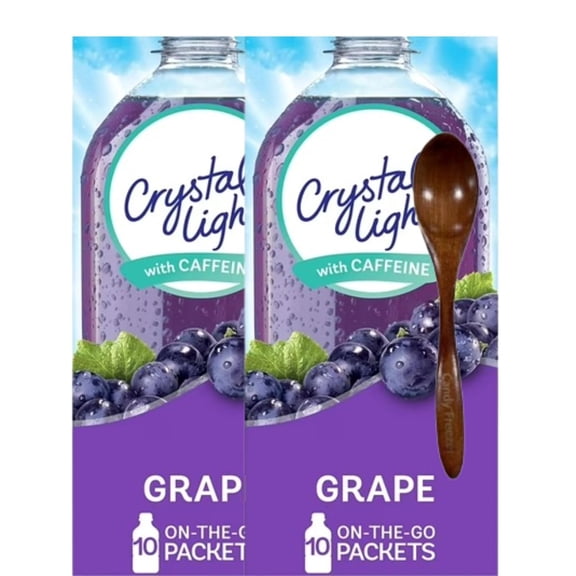 Crystal-Light On The Go Drink Mix - Two (2) Pack of 10pck/0.13oz Pouches - Sugar-Free, Low-Calorie (Grape) Candy Freezer Wooden Spoon