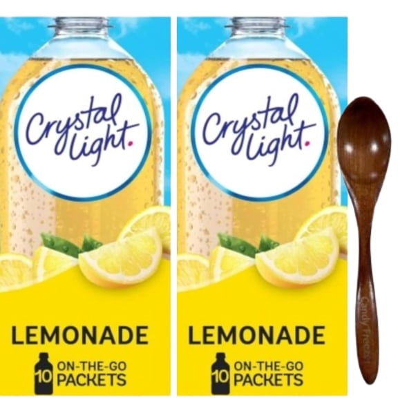 Crystal-Light On The Go Drink Mix - Two (2) Pack of 10pck/0.13oz Pouches - Sugar-Free, Low-Calorie (Lemonade) Candy Freezer Wooden Spoon