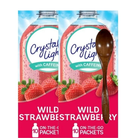 Crystal-Light On The Go Drink Mix - Two (2) Pack of 10pck/0.13oz Pouches - Sugar-Free, Low-Calorie (Wild Strawberry) Candy Freezer Wooden Spoon