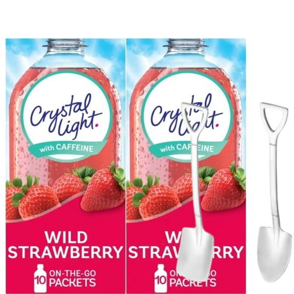 Crystal-Light On The Go Drink Mix - Two (2) Pack of 10pck/0.13oz Pouches - Sugar-Free, Low-Calorie (Wild Strawberry) with Shovel Spoons