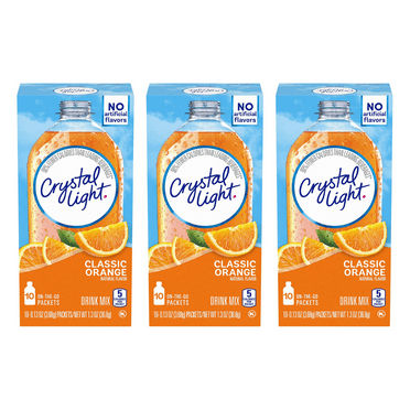 Crystal Light On The Go Packets, Classic Orange With Vitamin C and Calcium, 10 CT (Pack of 3)