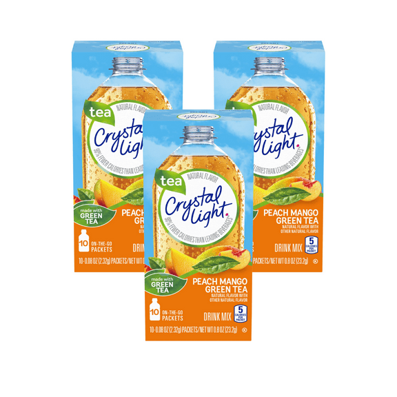 Crystal Light On The Go Peach Mango Green Tea, 10 CT (Pack of 3)