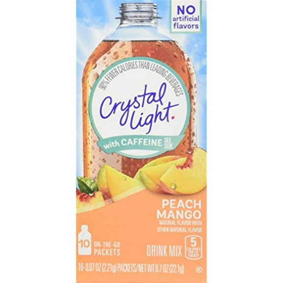 Crystal Light On The Go Peach Mango With Caffeine, 10-Packet Boxes (Pack Of 4)