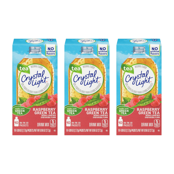 Crystal Light On The Go Raspberry Green Tea, 10-Packet Box, 10 CT (Pack of 3)