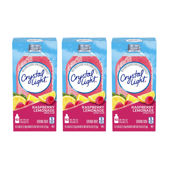 Crystal Light On The Go Raspberry Lemonade Drink Mix, 10-Packet Box (Pack of 3)