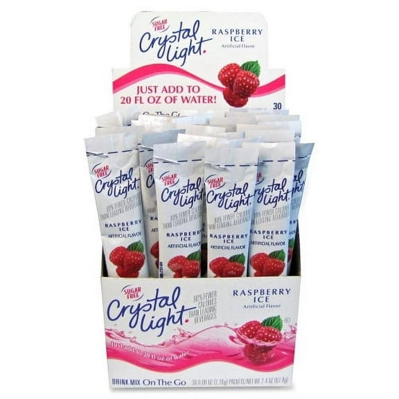 Crystal Light On-The-Go Raspberry Mix Sticks Powder - Raspberry Ice Flavor - 0.08 oz - 30 / Box
