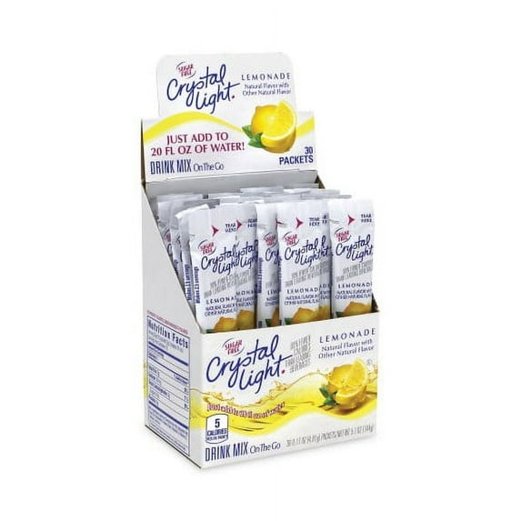 Crystal Light On-The-Go Sugar-Free Drink Mix, Lemonade, 0.17 oz Single-Serving Tubes, 30/Pack, 2 Packs/Carton, Each