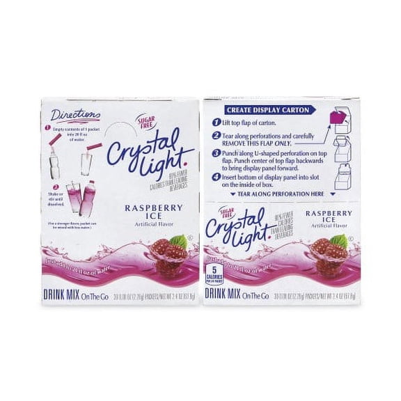 Crystal Light On-The-Go Sugar-Free Drink Mix, Raspberry Ice, 0.08 oz Single-Serving Tube, 30/Pk, 2 Packs/Carton, Each