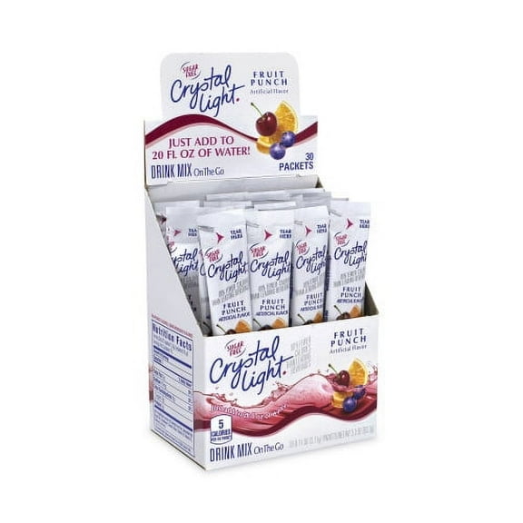 Crystal Light On-the-Go Sugar-Free Drink Mix, Fruit Punch, 0.11 oz Single-Serving Tubes, 30/Box