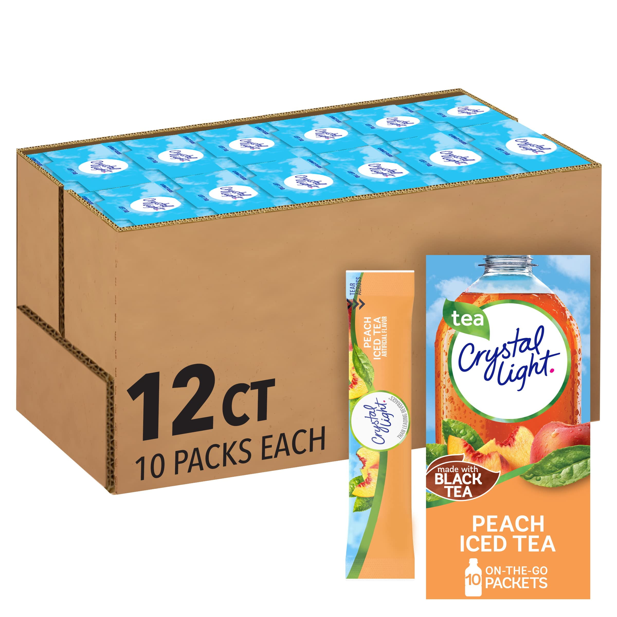 Crystal Light Peach Iced Tea Powdered Drink Mix, 10 Count (Pack Of 12