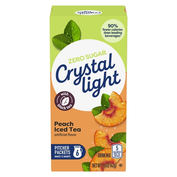 Crystal Light Drink Mix, 6 Pitcher Packets, for Flavorful Hydration and Shareable Refreshment, Peach Iced Tea artificial flavor, Made with Black Tea, 1.5 oz