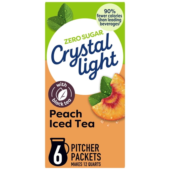 Crystal Light Drink Mix, 6 Pitcher Packets, for Flavorful Hydration and Shareable Refreshment, Peach Iced Tea Artificial Flavor, Made with Black Tea, 1.5 oz
