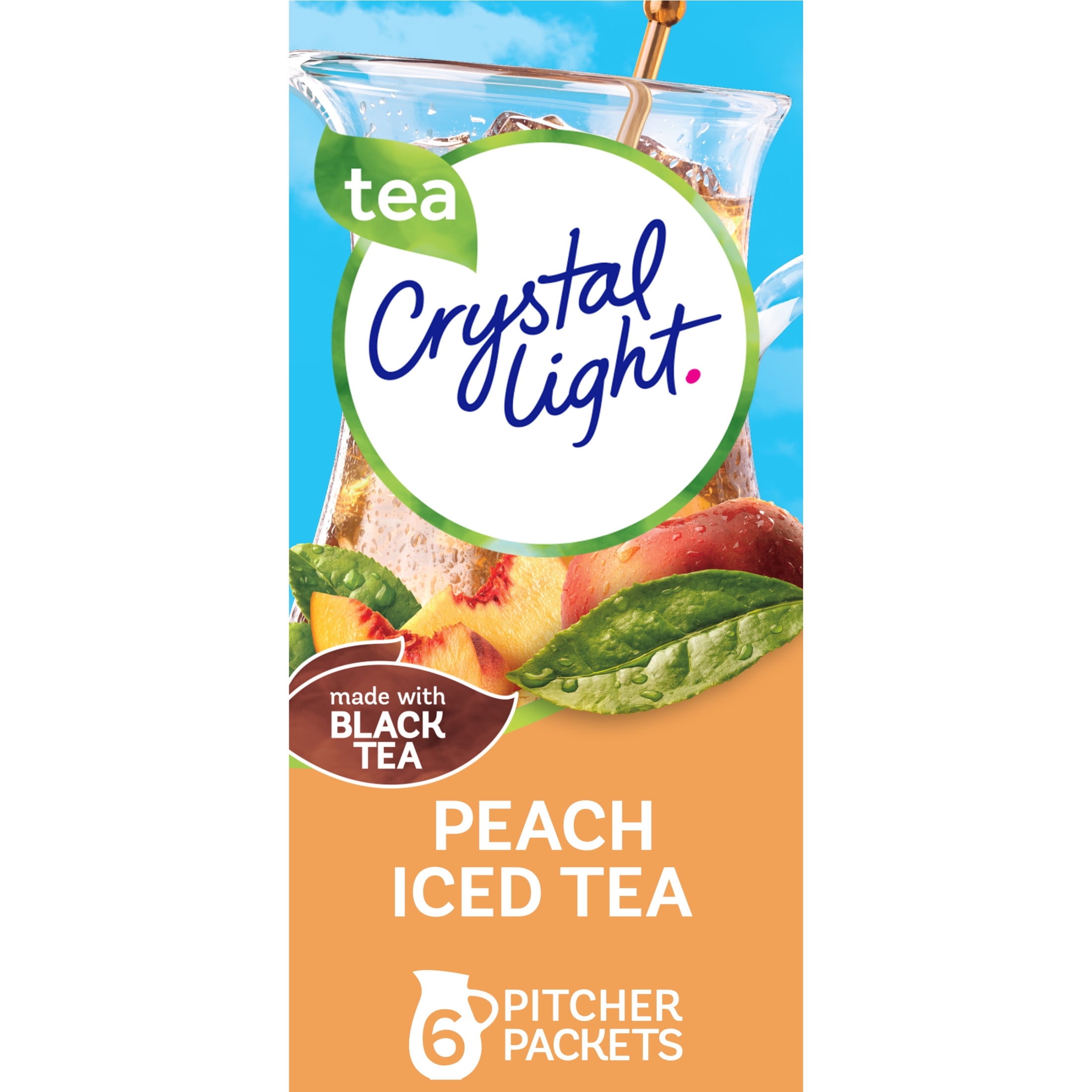 Crystal Light Peach Iced Tea Sugar Free Drink Mix, 6 ct Pitcher Packets