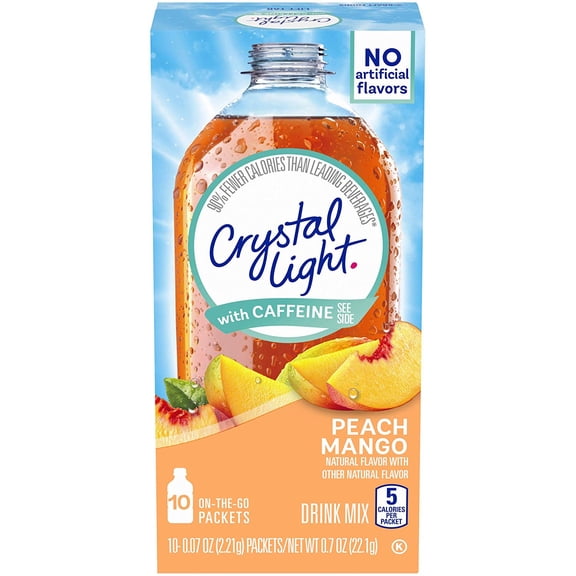 Crystal Light Peach Mango Drink Mix With Caffeine (10 Count of 0.07 oz Packets), 0.7 oz, Pack of 6