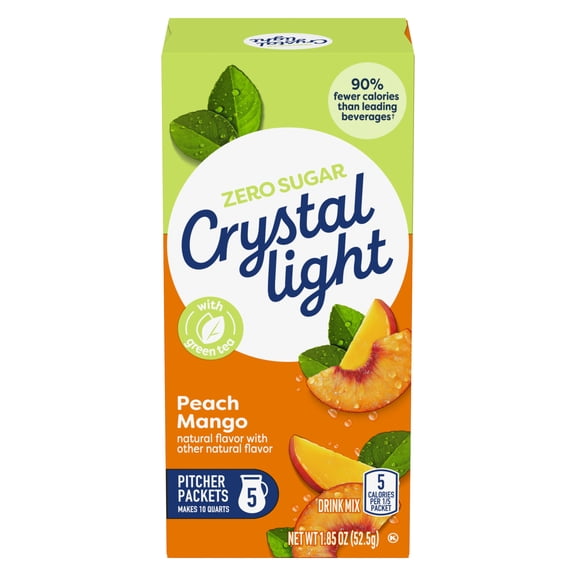 Crystal Light Drink Mix, 5 Pitcher Packets, for Flavorful Hydration and Shareable Refreshment, Peach Mango Green Tea Natural Flavor with other Natural Flavor, Made with Green Tea, 1.85 oz