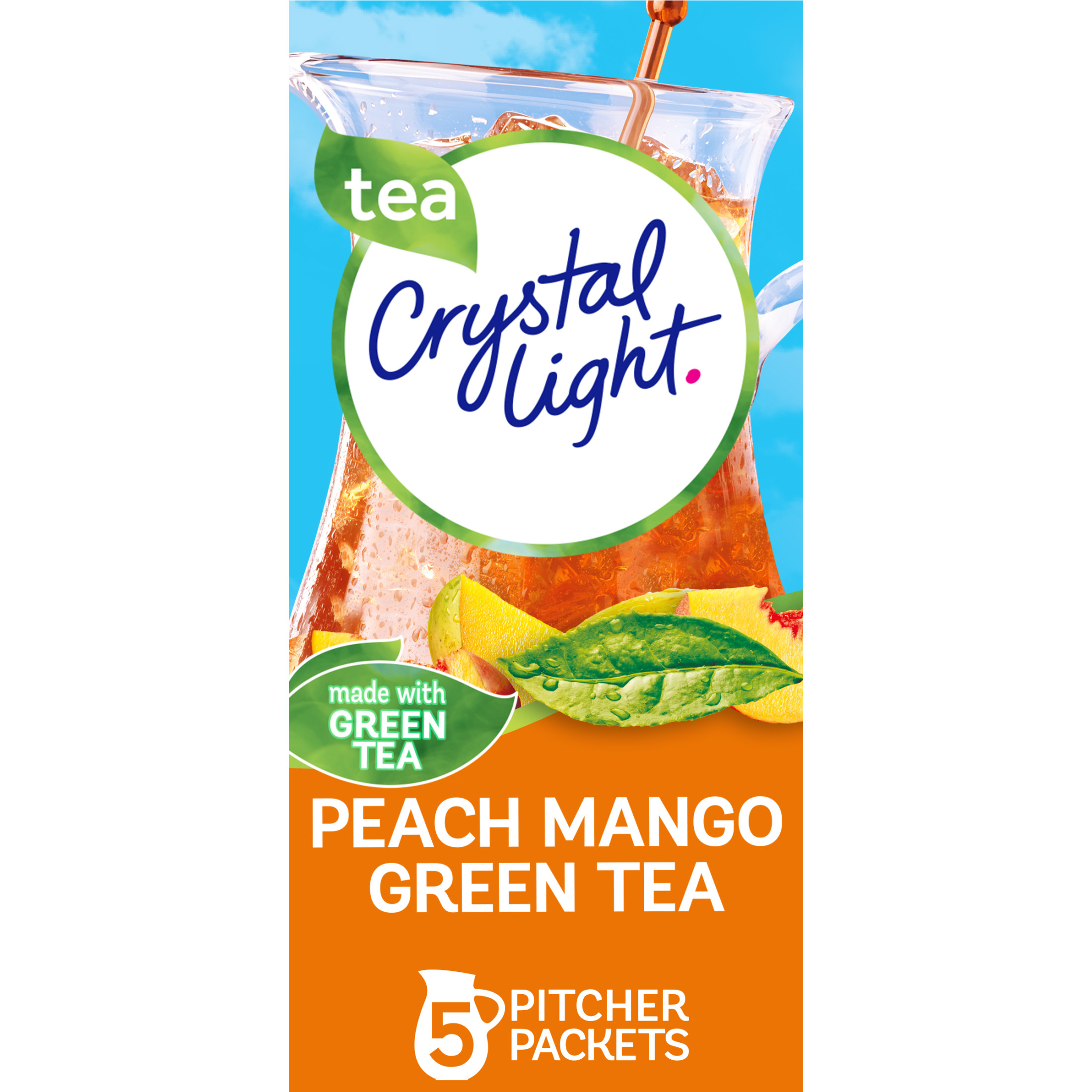 Crystal Light Peach Mango Green Tea Sugar Free Drink Mix, 5 ct Pitcher Packets - image 1 of 15