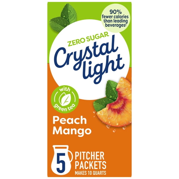 Crystal Light Drink Mix, 5 Pitcher Packets, for Flavorful Hydration and Shareable Refreshment, Peach Mango Green Tea Natural Flavor with other Natural Flavor, Made with Green Tea, 1.85 oz
