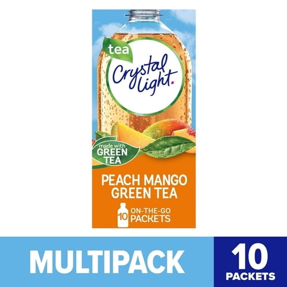 Crystal Light Peach Mango Green Tea Sugar Free Drink Mix Singles, 10 ct On-the-Go-Packets(2pack)